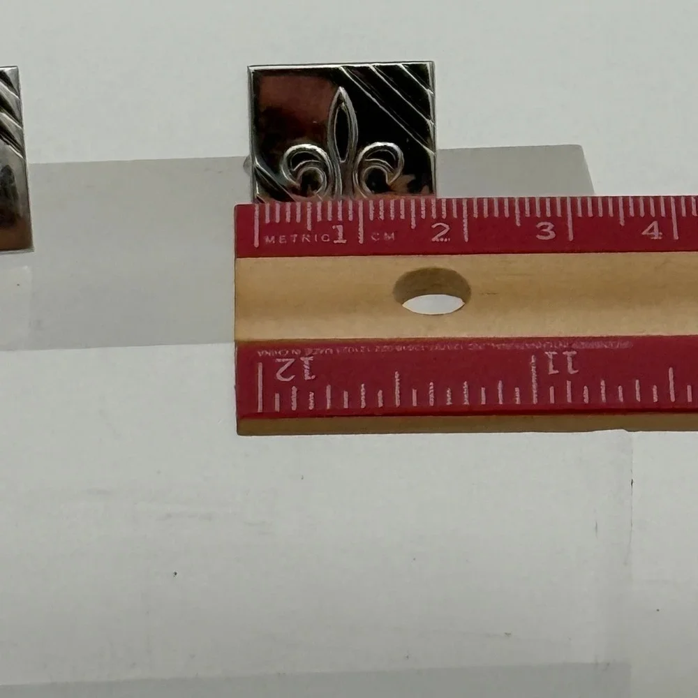 Vintage Fleur De Lis Cufflinks and Tie Clip Set Silver Tone Formal Mens Jewelry